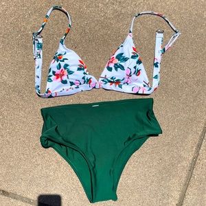 Floral and green bikini set